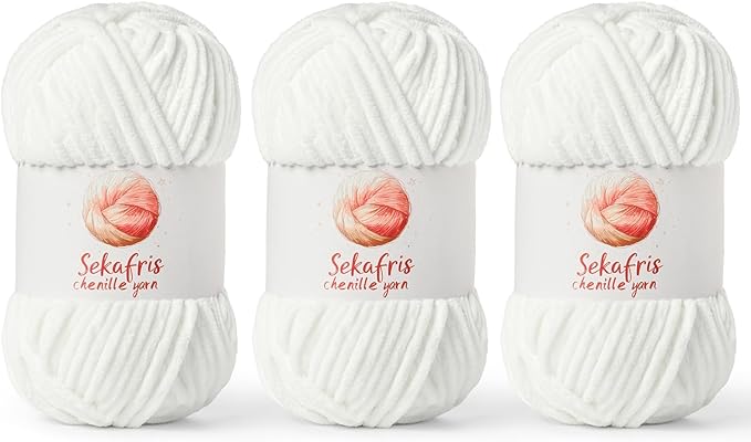 3 Pack White Chunky Chenille Yarn for Crocheting, Bulky Velvet Yarns for Crochet, Baby Yarn for Crocheting Soft Blanket, 393 yds/10.5 oz Fluffy Amigurumi Crochet Yarn