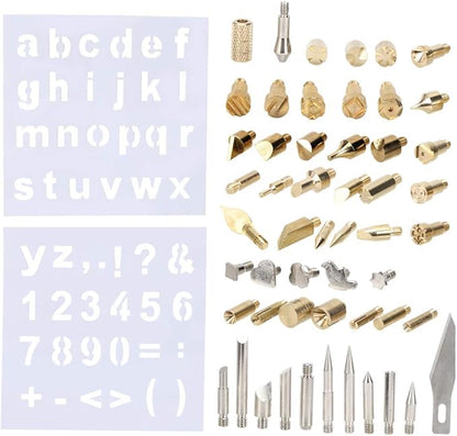 DANAIXZ 57 Pcs Professional Pyrography Pen Tip Set High Quality Copper Welding Accessories Kit with Various Shapes for Wood Burning Engraving and Soldering DIY Projects
