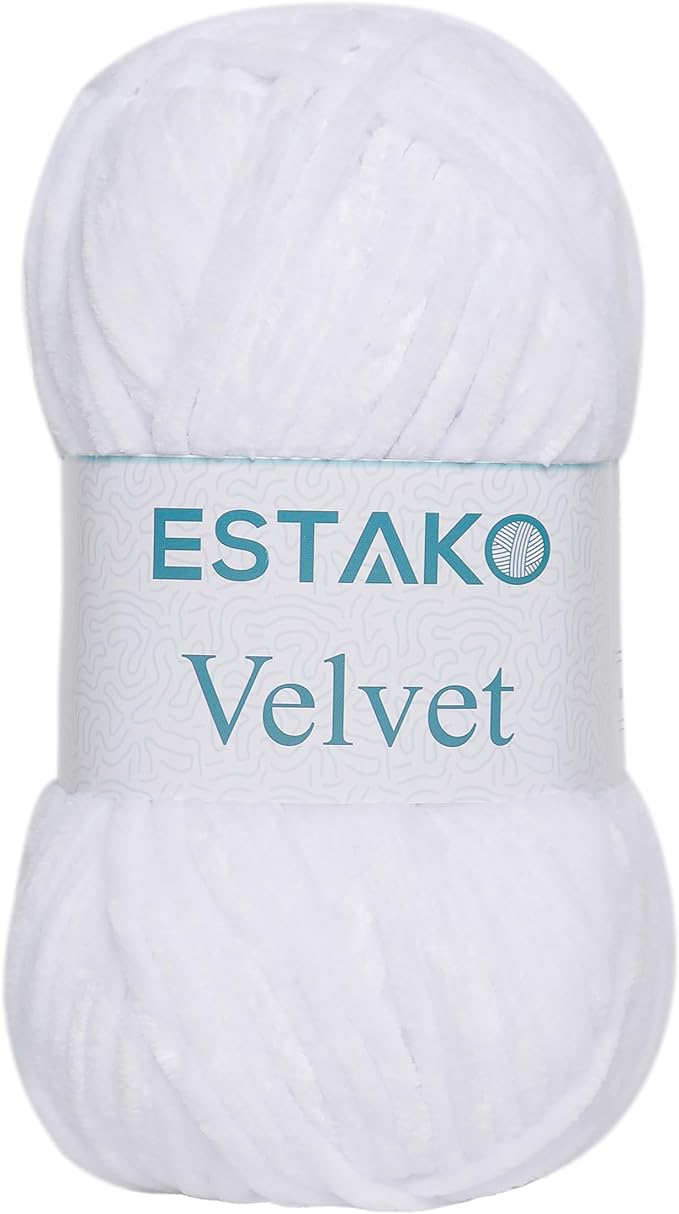 Estako Velvet Chenille Blanket amigurumi Yarn for Crocheting and Knitting Super Bulky 100 gr (132 yds) (1110 - White)