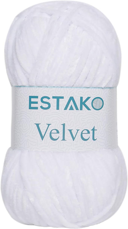 Estako Velvet Chenille Blanket amigurumi Yarn for Crocheting and Knitting Super Bulky 100 gr (132 yds) (1110 - White)