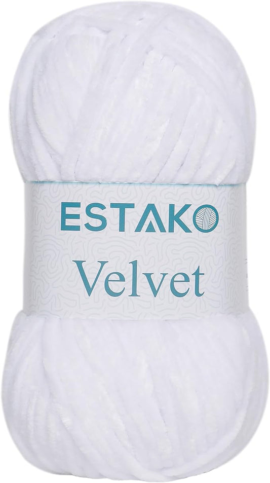 Estako Velvet Chenille Blanket amigurumi Yarn for Crocheting and Knitting Super Bulky 100 gr (132 yds) (1110 - White)