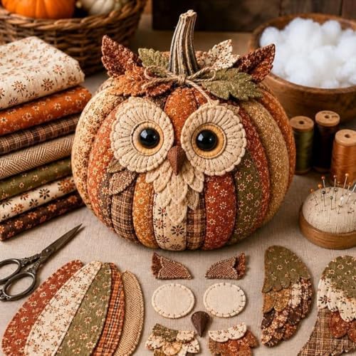 DIY Animal Pumpkin Sewing Kit - Autumn Fabric Animal Pumpkin Craft Set for Adults Beginners - Thanksgiving Handmade Fall Patchwork Craft Kit for Holiday Decor (3PCS MIXA1) - Image 3