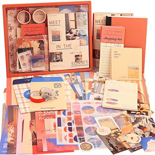 emmoolife 348 Pcs Scrapbooking Supplies Kit, Vintage Aesthetic Scrapbook Kit for Bullet Junk Journal, Stationery, A6 Grid Notebook, DIY Journaling Supplies, Birthday Craft Gift for Teen Girl Women by emmoolife