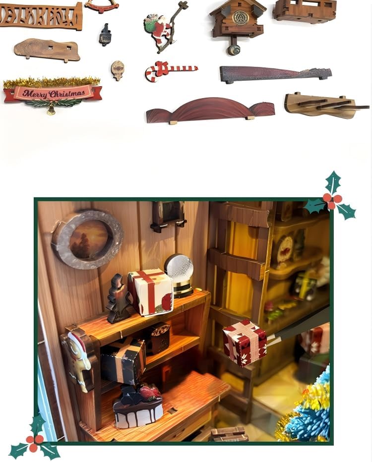 DIY Miniature House Kit, Mini House Building Kit, DIY Book Nook Kit, Tiny Model House for Adults to Build, Beginner 3D Wooden Book Nook, for Family Friends (Christmas time C) - Image 3