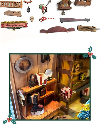 DIY Miniature House Kit, Mini House Building Kit, DIY Book Nook Kit, Tiny Model House for Adults to Build, Beginner 3D Wooden Book Nook, for Family Friends (Christmas time C) - Image 3