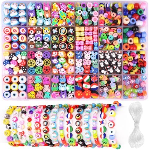 1000PCS Polymer Clay Beads Bracelet Making kit, 24 Style Cute Fun Beads Flower Animal Rainbow Eye Charms for Jewelry Necklace Earring Making DIY Accessories for Women Girls by BBita