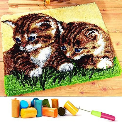 Two Grass Cats Latch Hook Kits for Adults Beginners, Pre-Printed 20“ X 15" by EMISTEM