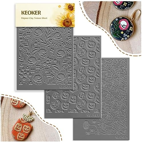 Keoker Polymer Clay Texture Sheets Halloween, Halloween Clay Texture Mat for Making Earrings Jewerly(No. 1-3) by Keoker