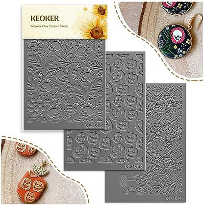 Keoker Polymer Clay Texture Sheets Halloween, Halloween Clay Texture Mat for Making Earrings Jewerly(No. 1-3) by Keoker