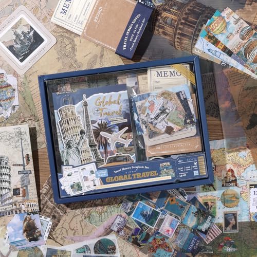 Auguro World Travel Scrapbook Kit A6 Grid Notebook Stationery Junk Journal Kit Scrapbooking Supplies Kit Craft DIY Gift for Adult Teen Girl - Image 2