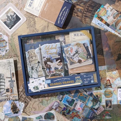 Auguro World Travel Scrapbook Kit A6 Grid Notebook Stationery Junk Journal Kit Scrapbooking Supplies Kit Craft DIY Gift for Adult Teen Girl - Image 2