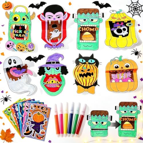 ERRECI Halloween Crafts for Kids, DIY Origami Paper Kit with 8 Patterns & 6 Stickers, Make You Own Halloween Arts and Crafts for Halloween Classroom Decorations Party Favors Supplies by ERRECI