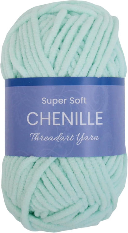 ThreadArt Chenille Yarn for Crocheting, Knitting, Amigurumi, Super Soft Plush Velvet Yarn - 50 Gram 60 yds #5 Fluffy Yarn Skeins - Pale Aqua 25
