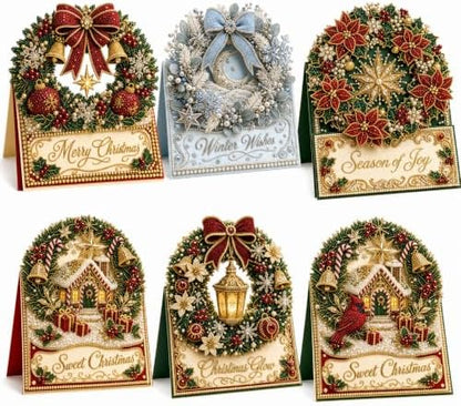 6 Pack Christmas Diamond Painting Cards with Envelopes, Pearl Art Kit - Image 2
