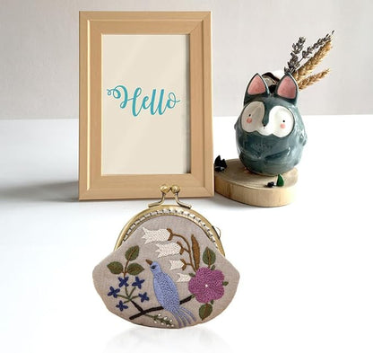 HEALLILY Embroidery Coin Purse Kit with Bird Design DIY Needlepoint Pouch Craft Kit Compact 3.93X3.34X1.37 Inch Fabric Embroidery Bag for Arts and Crafts Projects