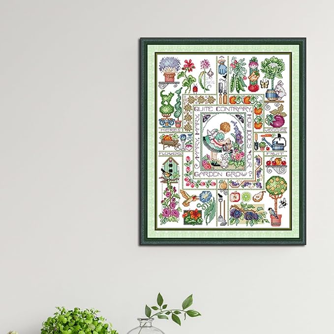 Qeerysew Cross Stitch Kits Stamped Full Range of Embroidery Starter Kits for Beginners DIY - Printed Kit Mary's Garden (Printed) 11CT19.7X24.8 inches