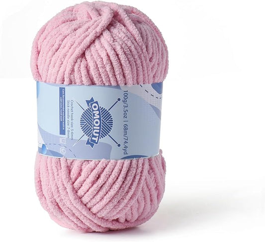Chunky Chenille Yarn for Crocheting，Baby Yarn for Crocheting Soft Blankets，Bulky Yarns for Crochet Amigurumi，100g (74.3yds) Fluffy Velvet Yarns for Hand Knitting (Pale Pink)
