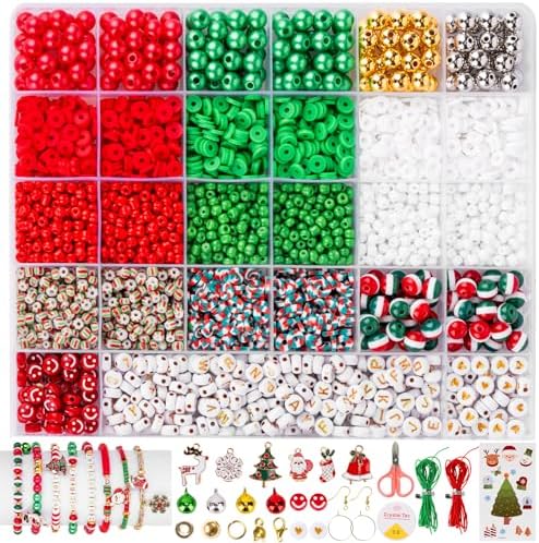 Goldwise Christmas Friendship Bracelet Kit, Xmas Beads and Letter Beads (A-Z) for Jewelry Making, Varieties of Charms for Bracelets，DIY Christmas Crafts for Gifts by Goldwise