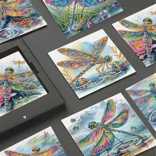 JISHSHAY 6 PCS Diamond Art Greeting Cards Dragonfly Diamond Painting Birthday Cards Animal Gem Art Gem Painting Mosaic Kits for Adults for Thanksgiving Anniversary Valentine Graduation All-Occasion - Image 4