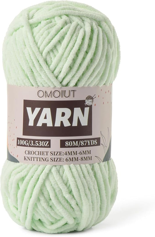 Fruit Green Fluffy Chenille Yarn for Crocheting - Baby Yarn for Crocheting Soft Blanket - (100g/87.4yds) Crochet Amigurumi Chunky Yarns - Super Bulky 5 Velvet Yarns