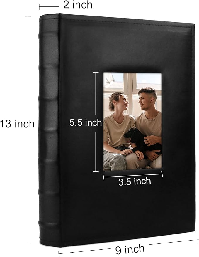 Vienrose Photo Album 4x6 300 Photos with Memo Area Leather Cover Large Capacity Slip-in Pictures Book for Wedding Baby Vacation (Black)
