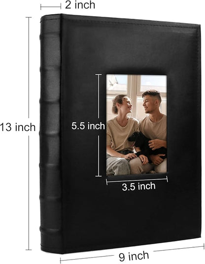 Vienrose Photo Album 4x6 300 Photos with Memo Area Leather Cover Large Capacity Slip-in Pictures Book for Wedding Baby Vacation (Black)