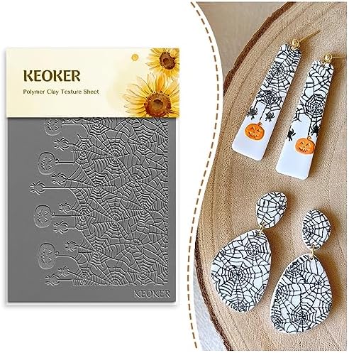 Keoker Polymer Clay Texture Sheet Halloween, Halloween Clay Texture Mat for Making Earrings Jewerly by Keoker