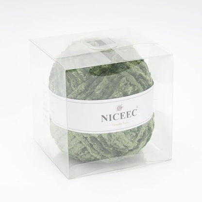NICEEC 300g Soft Chenille Yarn Blanket Velvet Yarn for Knitting, Crochet, Weaving DIY Craft Total Length 150m (164yds)_Army Green