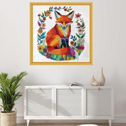 Joyhoor Stamped Cross Stitch Kits for Beginners Needlepoint Kits for Adults Embroidery Kits 11CT Counted Cross Stitch Kits Printed Embroidery Pattern-Colorful Fox 18x18 inch