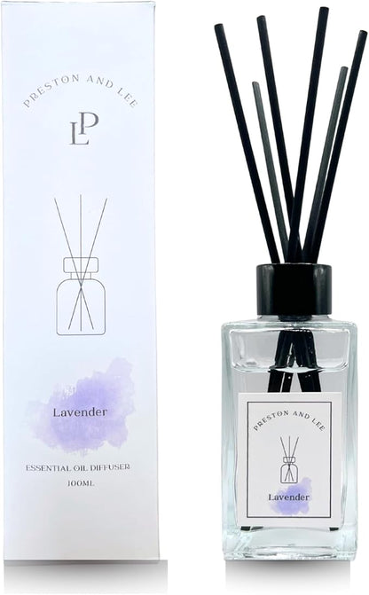 Preston and Lee Reed Diffuser Set | 100 ml (3.4 fl oz) Lavender Scent | Reed Diffuser Set | Aromatherapy Diffusers | Natural Reed Diffuser Oil for Home and Spa Fragrance