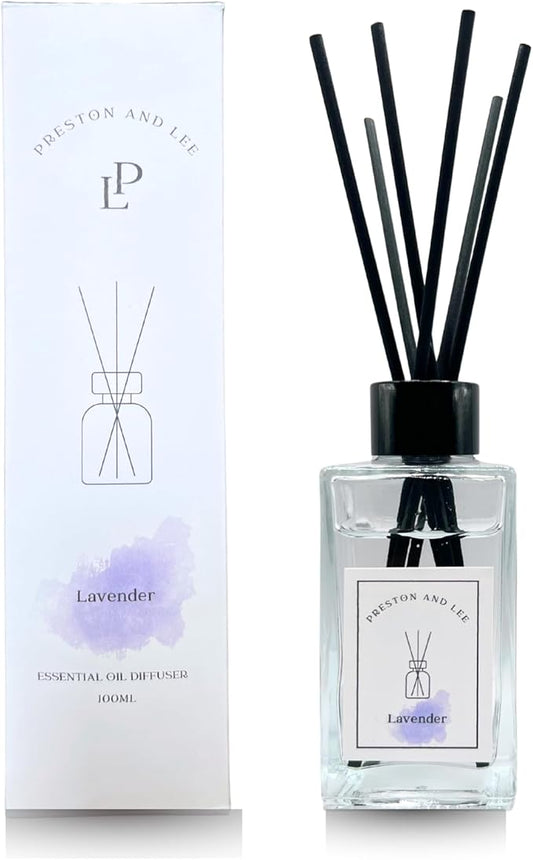 Preston and Lee Reed Diffuser Set | 100 ml (3.4 fl oz) Lavender Scent | Reed Diffuser Set | Aromatherapy Diffusers | Natural Reed Diffuser Oil for Home and Spa Fragrance