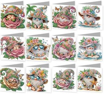 12 Pack Diamond Painting Greeting Cards Kit with Envelopes, 5D DIY Floral Hat Gnome Diamond Art Cards, Birthday Thank You All Occasion Cards for Women Adults Beginners by POETRYDRAW