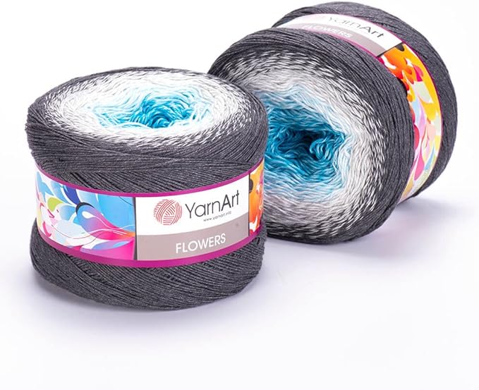 1 Skein/Pack Yarnart Flowers Gradient Yarn, Each Ball 8.8 Oz (250gr) / 1094 Yards (1000m), 55% Cotton 45% Acrylic, Superfine Fingering Weight for Knitting and Crochet, 251 - Gray White Blue
