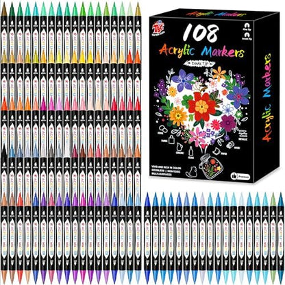 TBC The Best Crafts Acrylic Paint Markers, 108 Colors Dual Tip Pen by TBCTheBestCrafts