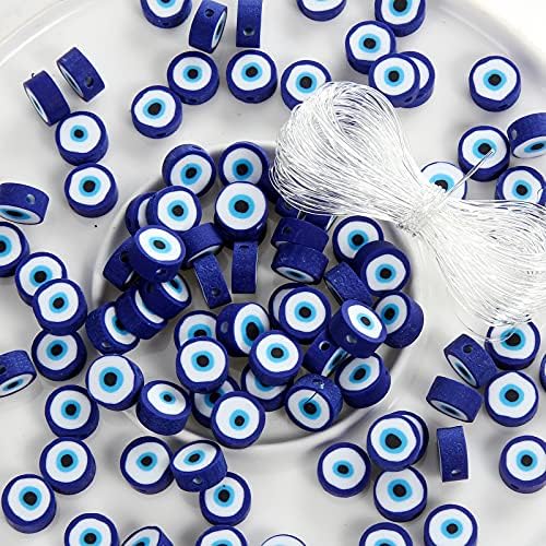 100pcs Evil Eye Polymer Clay 10mm Spacer Beads for Women Jewelry Making DIY Bracelet Necklace Hair Clip Accessories (Blue Evil Eye) - Image 3