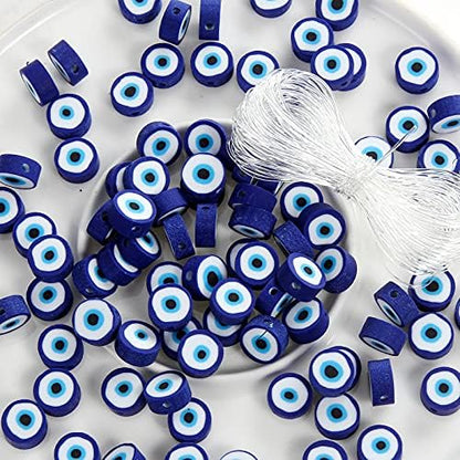 100pcs Evil Eye Polymer Clay 10mm Spacer Beads for Women Jewelry Making DIY Bracelet Necklace Hair Clip Accessories (Blue Evil Eye) - Image 3