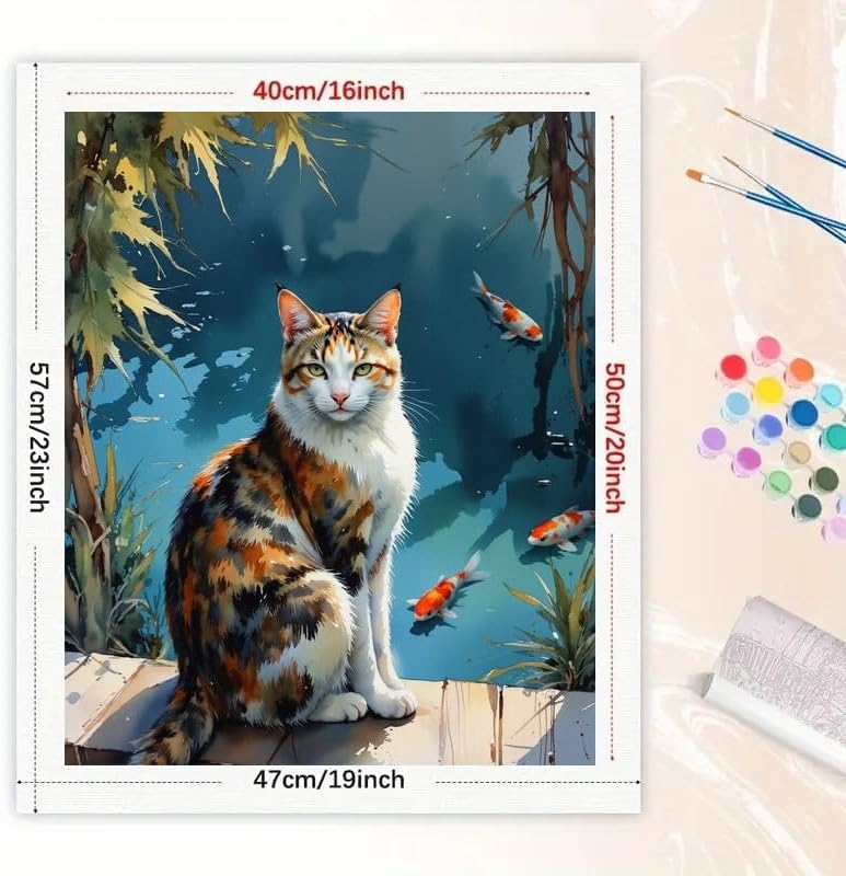 TAOPAOLAB Calico Cat Paint by Numbers Kit for Adults - DIY Calico Cat by Koi Pond Painting on Canvas 16x20 Inch, Acrylic Paint Set, Suitable for Beginners, Animal Art for Home Decoration or Gifts - Image 2