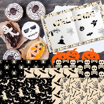 24 Sheets Halloween Pattern Paper Set, 11.8"x11.8" Scrapbooking Supplies Paper Spider Pumpkin Bat Plaid Stripe Dot Origami Paper - 12 Styles - Image 5