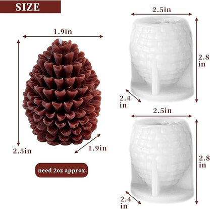 2PCS Pine Cone Silicone Candle Mold, 3D Christmas Pinecone Shape Resin Candle Mold, Ornament Mold for Candle Soap Wax Epoxy Resin Casting Polymer Clay Fondant Chocolate Cake Gift Home Decor
