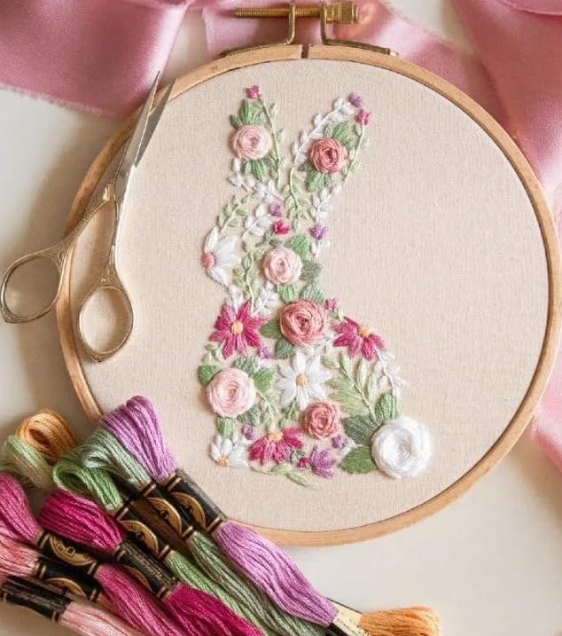 YOUDRN Bunny in Bloom Embroidery Kit for Beginners, Bunny Embroidery - Image 2
