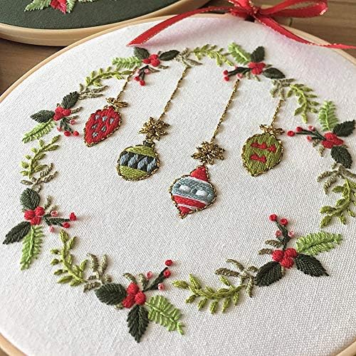 Embroidery Kit Christmas Ornaments Leaf Wreath Awesocrafts Full Range of Embroidery Starter Beginners Adults DIY Handmade Easy Patterns (Ornaments) - Image 2
