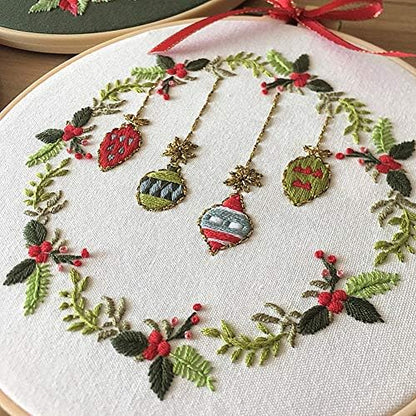 Embroidery Kit Christmas Ornaments Leaf Wreath Awesocrafts Full Range of Embroidery Starter Beginners Adults DIY Handmade Easy Patterns (Ornaments) - Image 2