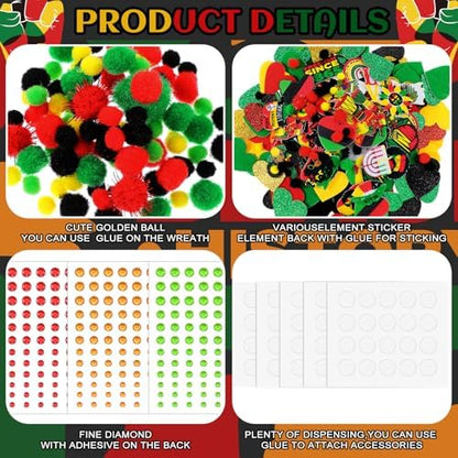 472 Pcs Juneteenth Wreath Craft Kits June 19th DIY Felt Craft African American Wreath Hanging Ornaments with Heart Candle Drum Sticker Decor for June 19th Freedom Independence Day Indoor Outdoor Decor - Image 5