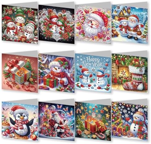 YOKUSHI 12 PCS Diamond Art Painting Christmas Greeting Cards with Envelopes, Snowman Craft DIY Card Making Kits for Adults Gifts (Red) by YOKUSHI