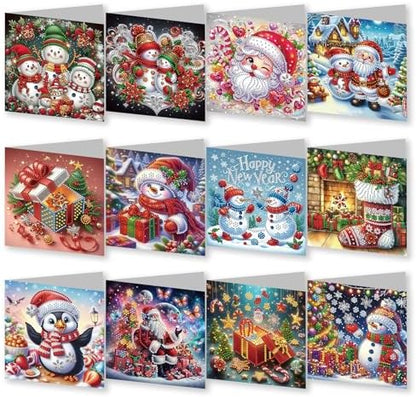 YOKUSHI 12 PCS Diamond Art Painting Christmas Greeting Cards with Envelopes, Snowman Craft DIY Card Making Kits for Adults Gifts (Red) by YOKUSHI