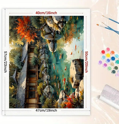 TAOPAOLAB Garden Paint by Numbers Kit for Adults - DIY Japanese Koi Pond and Autumn Trees Painting on Canvas 16x20 Inches, Acrylic Paint Set, Suitable for Beginners, Nature Art for Home or Gifts - Image 2