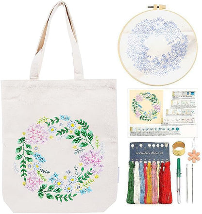 CREAWONDER Canvas Tote Bag Embroidery Kit with Pattern for Beginners, Arts and DIY Embroidery Crafts Kits for Adults, Include Instructions, Thimble, Embroidery Hoops, Color Threads and Tool by Unknown