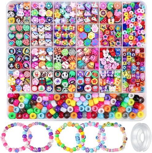 Gionlion 1200 Pcs Polymer Clay Beads Bracelet Making Kit, 25 Style Animal Fruit Flower Butterfly Bunny Pony Letter Beads Charms for Jewelry Making, DIY Art and Crafts Toys Gifts by Gionlion