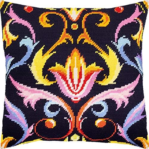 Brvsk Ornamental Stamped Cross-Stitch Kit for Adults and Beginners — Louvre 16″ × 16″ with Clear, Precise Printed Design on Cotton Canvas; Includes 2 Needles, Yarn, and Easy-Read Chart by Brvsk