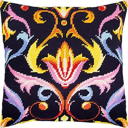 Brvsk Ornamental Stamped Cross-Stitch Kit for Adults and Beginners — Louvre 16″ × 16″ with Clear, Precise Printed Design on Cotton Canvas; Includes 2 Needles, Yarn, and Easy-Read Chart by Brvsk